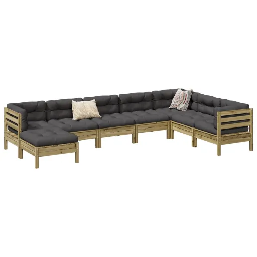 Conj. Sofás Jardim c/ Almofadões Madeira Pinho Impregnada (8 pcs)
