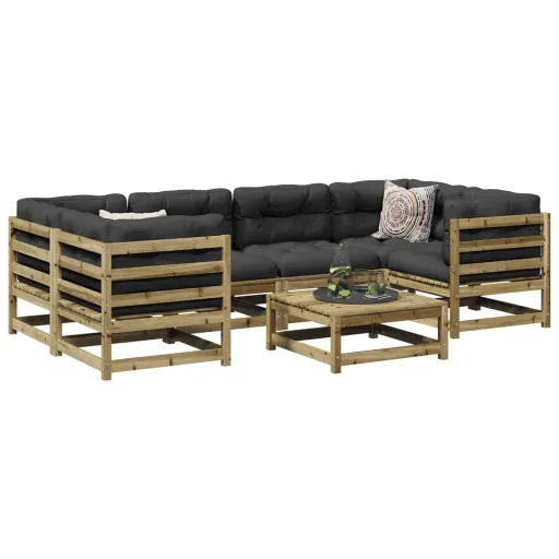 Conjunto Sofás de Jardim c/ Almofadões Pinho Impregnado (7 pcs)