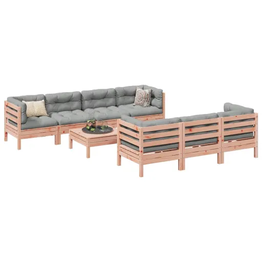 Conj. Sofás Jardim c/ Almofadões Madeira Abeto-de-Douglas (8 pcs)
