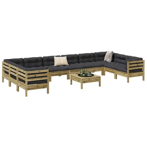 Conj. Sofás Jardim c/ Almofadões Madeira Pinho Impregnada (11 pcs)