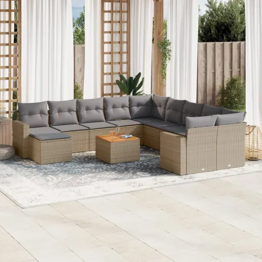 Conj. Sofás Jardim c/ Almofadões Vime PE Bege Misturado (12 pcs)