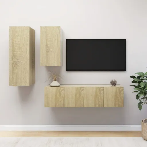 Conjunto de Móveis TV Derivados Madeira Carvalho Sonoma (4 pcs)