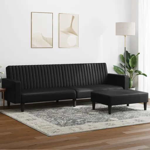 Conjunto de Sofás Couro Artificial Preto (2 pcs)