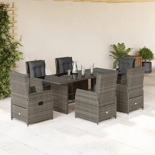 Conjunto de Jantar p/ Jardim c/ Almofadões Vime PE Cinza (7 pcs)