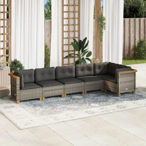 Conjunto Sofás de Jardim com Almofadões Vime Cinzento (6 pcs)
