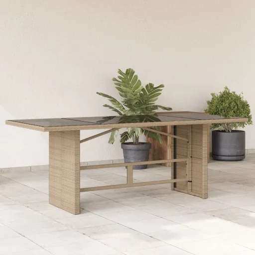 Mesa de Jardim com Tampo de Vidro 190x80x75 cm Vime PE Bege