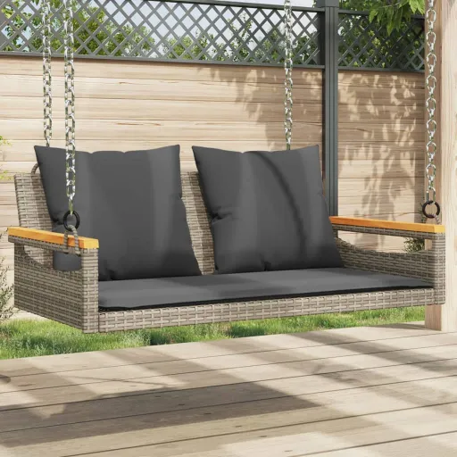 Banco Baloiço com Almofadões 109x62x40 cm Vime PE Cinzento