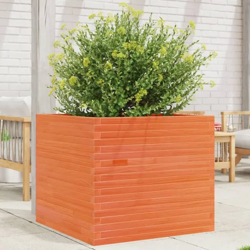 Vaso/Floreira de Jardim 80x80x68,5cm Pinho Maciço Castanho Mel