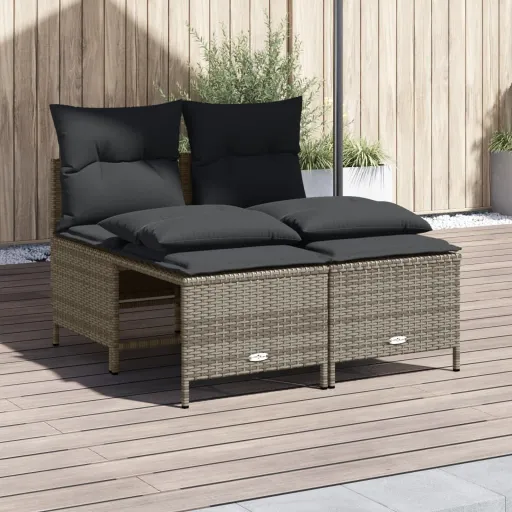 Conjunto Sofás de Jardim c/ Almofadões Vime PE Cinzento (4 pcs)