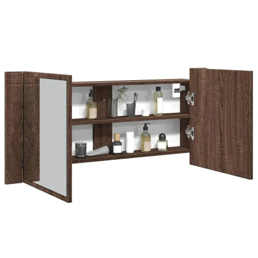 Armário Espelhado WC c/ Luz LED 100x12x45cm Carvalho Castanho