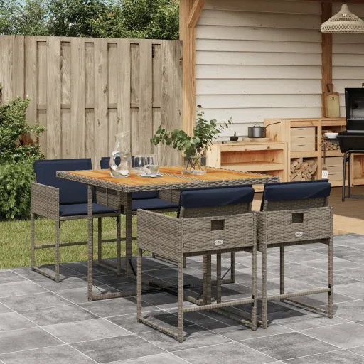 Conjunto de Jantar p/ Jardim c/ Almofadões Vime PE Cinza (5 pcs)