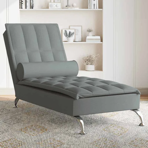 Chaise Lounge de Massagem com Rolo Tecido Cinzento-Escuro