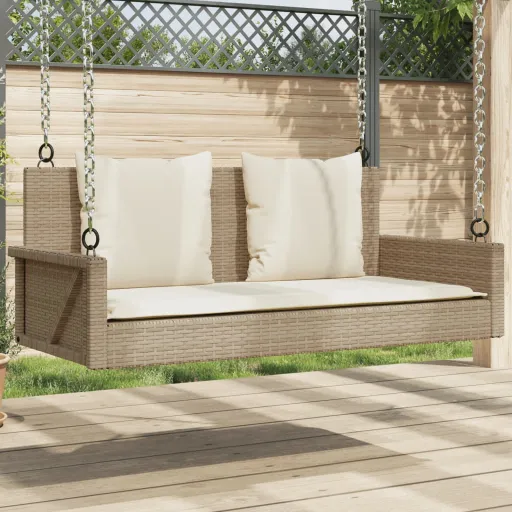 Banco Baloiço com Almofadões 119x56x48 cm Vime PE Bege