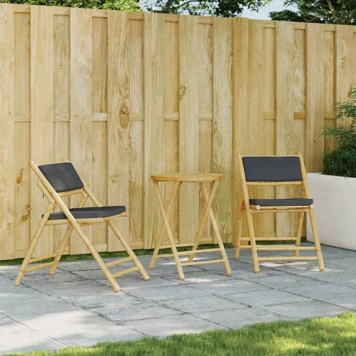 Cadeiras Bistrô Dobráveis c/ Almofadões Cinza Escuro Bambu (2 pcs)