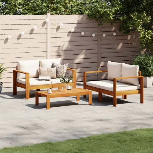Conjunto de Sofás de Jardim com Almofadões Acácia Maciça (3 pcs)