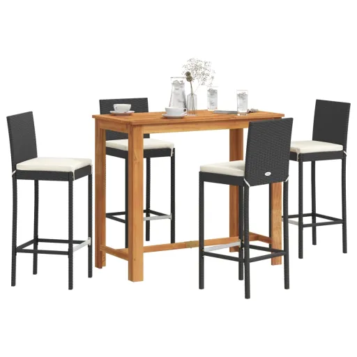 Conjunto de Bar para Jardim Vime PE/Acácia Maciça Preto (5 pcs)