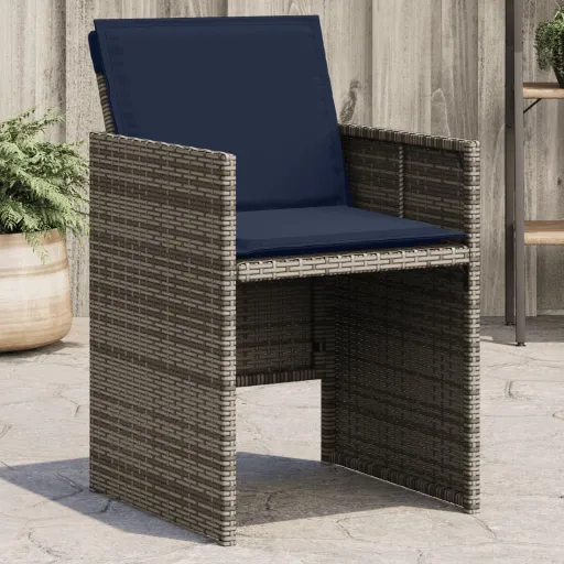 Cadeiras de Jardim com Almofadões   Vime PE Cinzento (4 pcs)