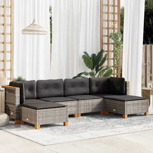 Conjunto Sofás de Jardim com Almofadões Vime Cinzento (6 pcs)