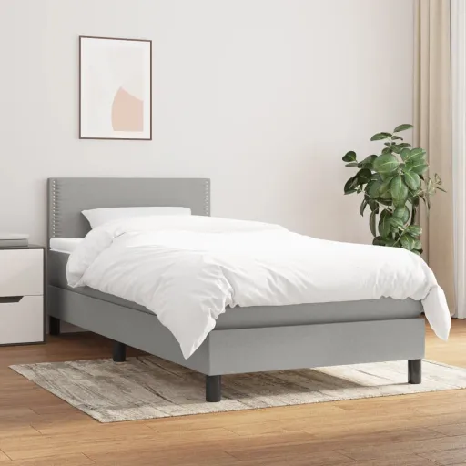 Cama com Molas/Colchão 90x200 cm Tecido Cinza-Claro