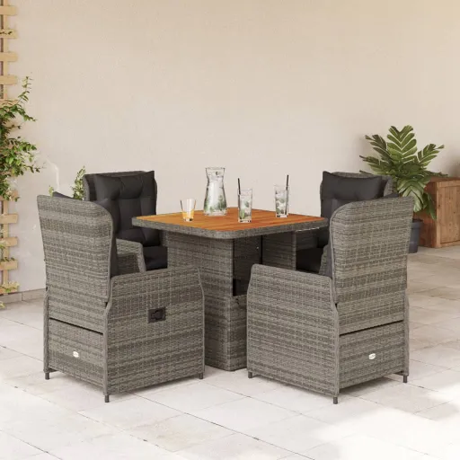 Conjunto de Jantar p/ Jardim c/ Almofadões Vime PE Cinza (5 pcs)