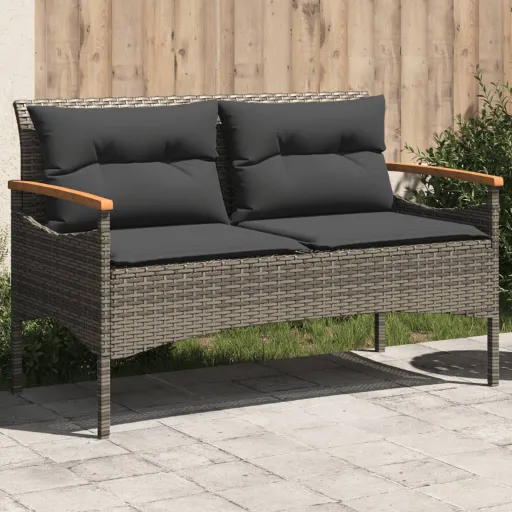 Banco de Jardim c/ Almofadões 116x62,5x74 cm Vime PE Cinzento