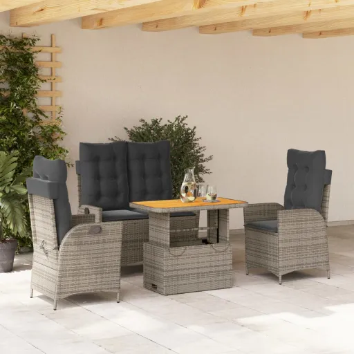 Conjunto de Jantar p/ Jardim c/ Almofadões Vime PE Cinza (4 pcs)