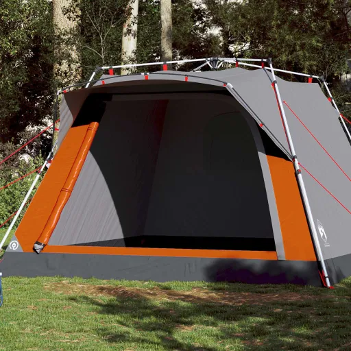 Tenda Campismo Cabana 4 Pessoas Libertação Rápida Cinza/Laranja