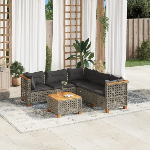 Conjunto Sofás de Jardim com Almofadões Vime Cinzento (6 pcs)