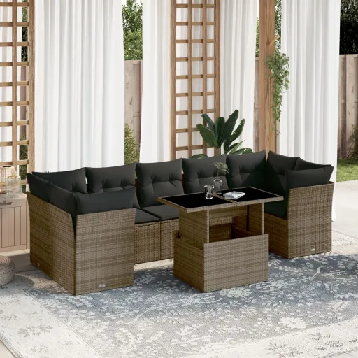Conjunto Sofás de Jardim c/ Almofadões Vime PE Cinzento (8 pcs)