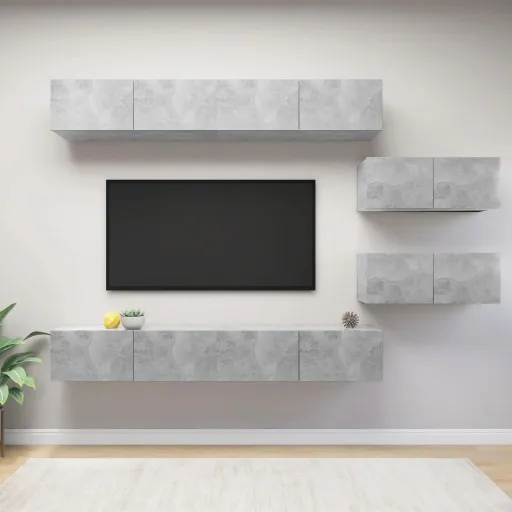 Conjunto de Móveis de TV Derivados Madeira Cinza Cimento (6 pcs)