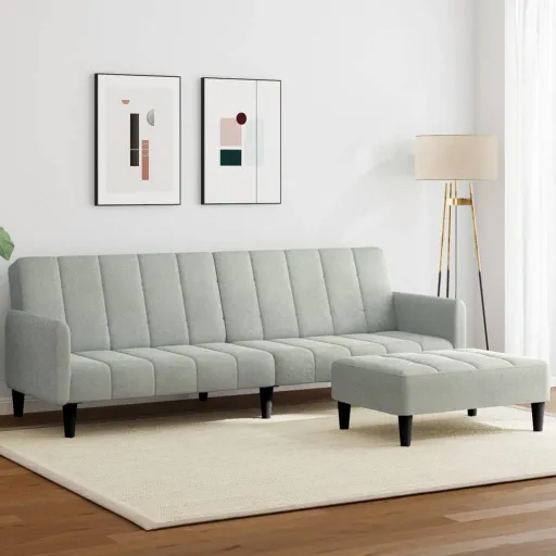 Sofá-Cama 2 Lugares c/ Apoio de Pés Veludo Cinza-Claro