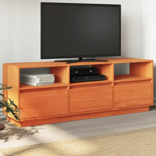 Móvel de TV 140x37x50 cm Madeira de Pinho Maciça Castanho Mel