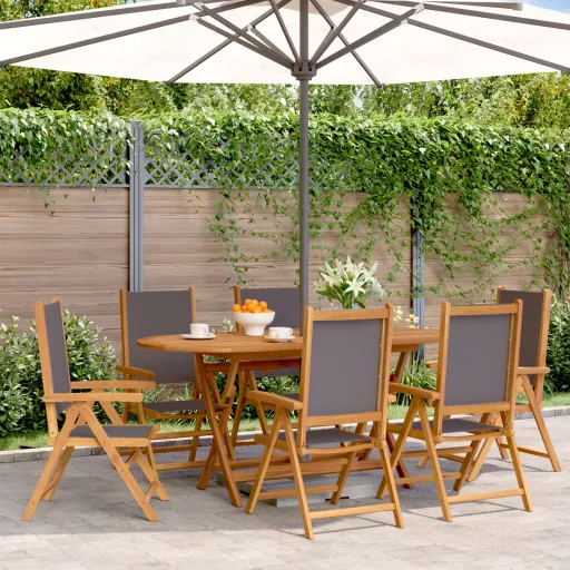 Cadeiras Jardim Reclin.   Tecido/Madeira Maciça Antracite (6 pcs)