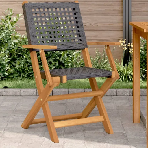 Cadeiras de Jardim   Madeira Acácia Maciça e Vime PE Preto (2 pcs)