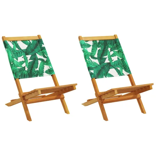 Cadeiras de Jardim   Acácia Maciça/Tecido Padrão de Folhas (2 pcs)