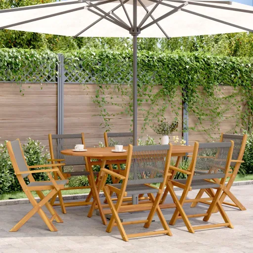 Conj. Jantar p/ Jardim Polipropileno/Madeira Maciça Cinza (7 pcs)