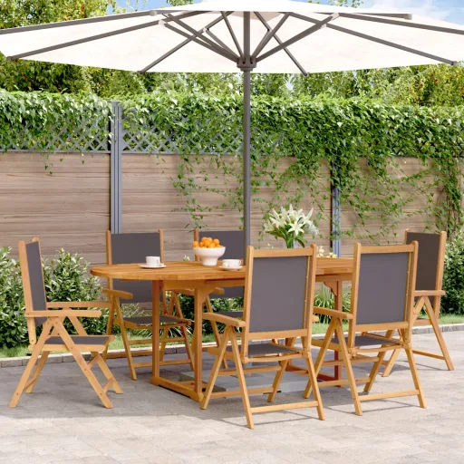 Conjunto Jantar Jardim Tecido/Madeira Maciça Antracite (7 pcs)