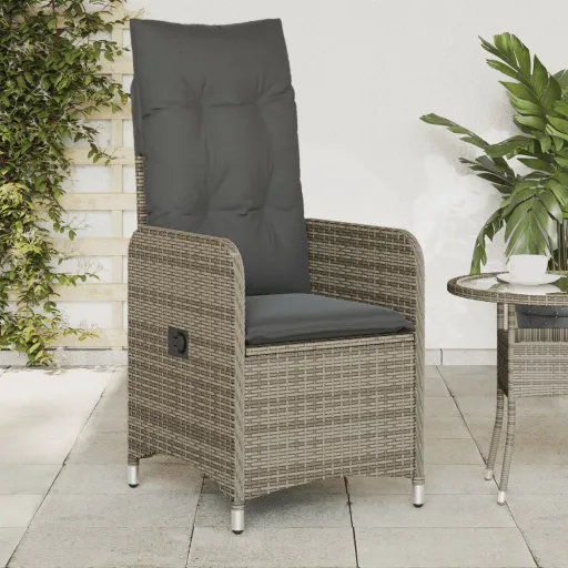 Cadeiras Jardim Reclináveis   c/ Almofadões Vime PE Cinza (2 pcs)