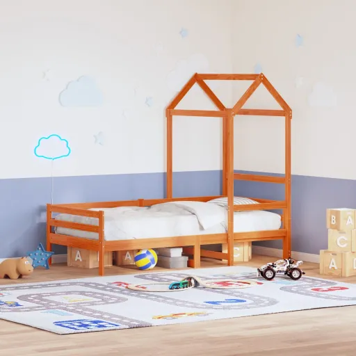 Telhado Cama Infantil 118x70x176,5 cm Pinho Maciço Castanho-Mel