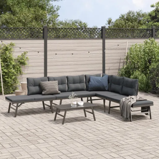 Bancos de Jardim com Almofadões Aço Revestido a pó Preto (5 pcs)