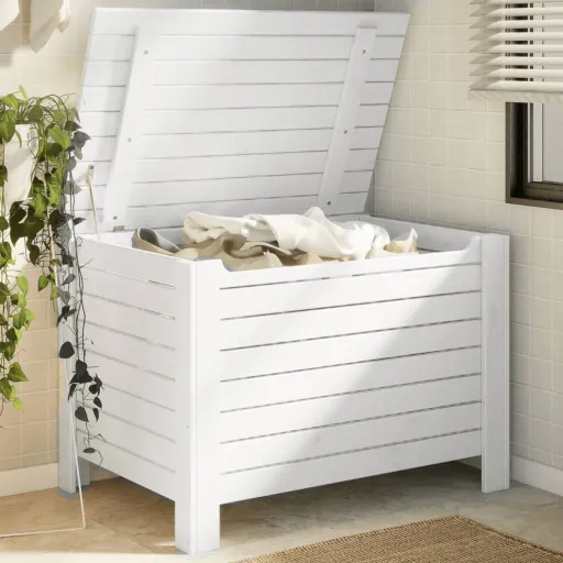 Caixa Arrumação c/ Tampa RANA 100x49x54 cm Pinho Maciço Branco