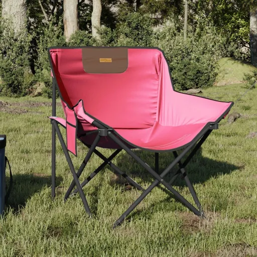 Cadeiras de Campismo com Bolso Dobráveis   Rosa (2 pcs)
