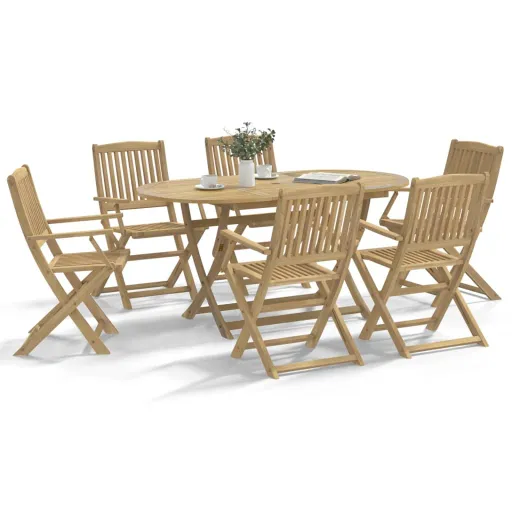 Conjunto de Jantar para Jardim Madeira de Acácia Maciça (7 pcs)