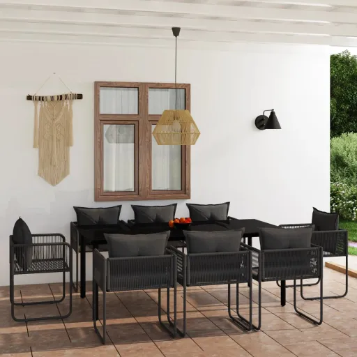 Conjunto de Jantar para Jardim Preto (9 pcs)