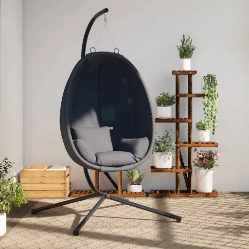 Cadeira Suspensa Egg com Suporte em Tecido Antracite e Aço