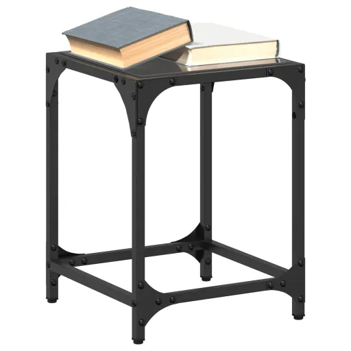 Mesa de Centro com Topo em Vidro Preto 30x30x40 cm Aço