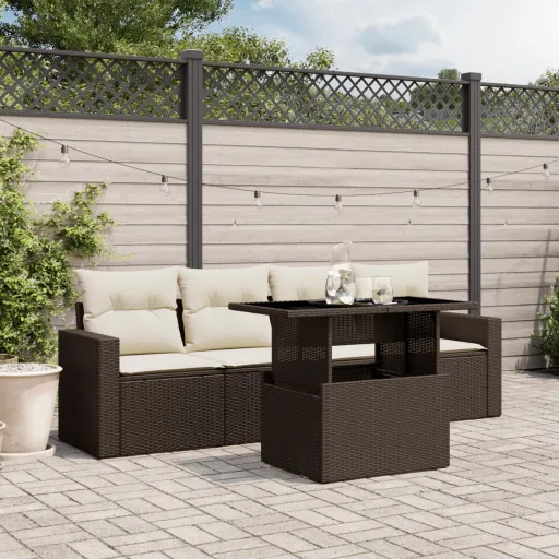 Conjunto Sofás p/ Jardim c/ Almofadões Vime PE Castanho (5 pcs)