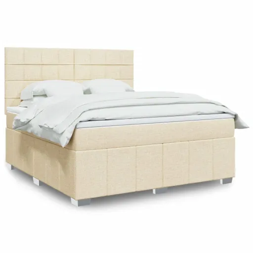 Cama com Molas/Colchão 180x200 cm Tecido Cor Creme