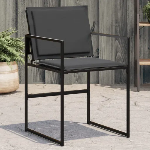 Cadeiras de Jardim c/ Almofadões   Aço e Textilene Preto (4 pcs)