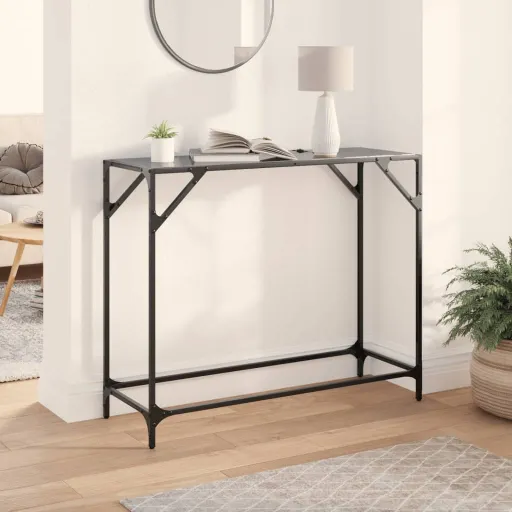 Mesa Consola com Tampo em Vidro Preto 98x35x81 cm Aço